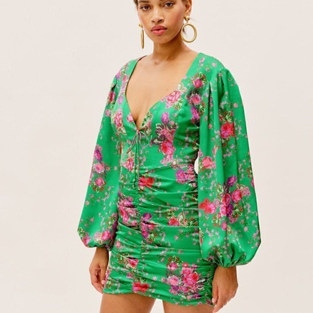 πFor Love & Lemons Wyatt Mini Dress in Kelly Green - Picture 3 of 16